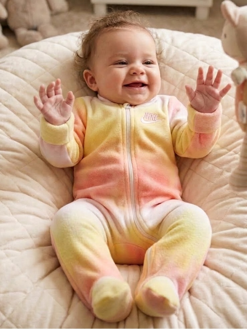 Nike Yellow-Pink Ombre Footed fleece One-Piece- 3m